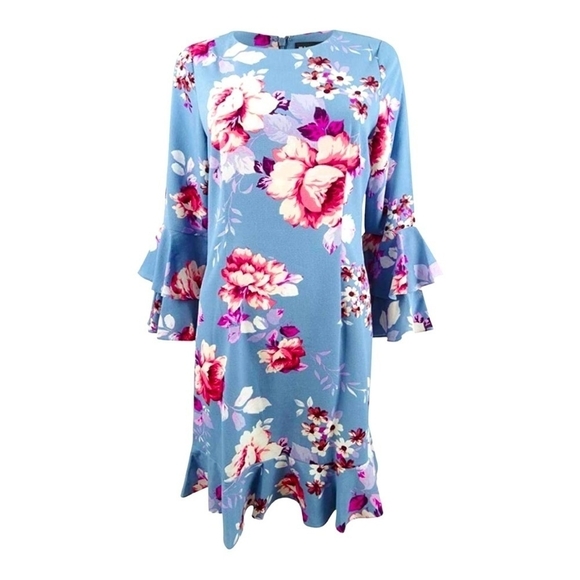 NWT JILL Stuart Floral Bell-Sleeve Ruffled Dress Rose Print Sheath Women's Dress - Picture 2 of 7